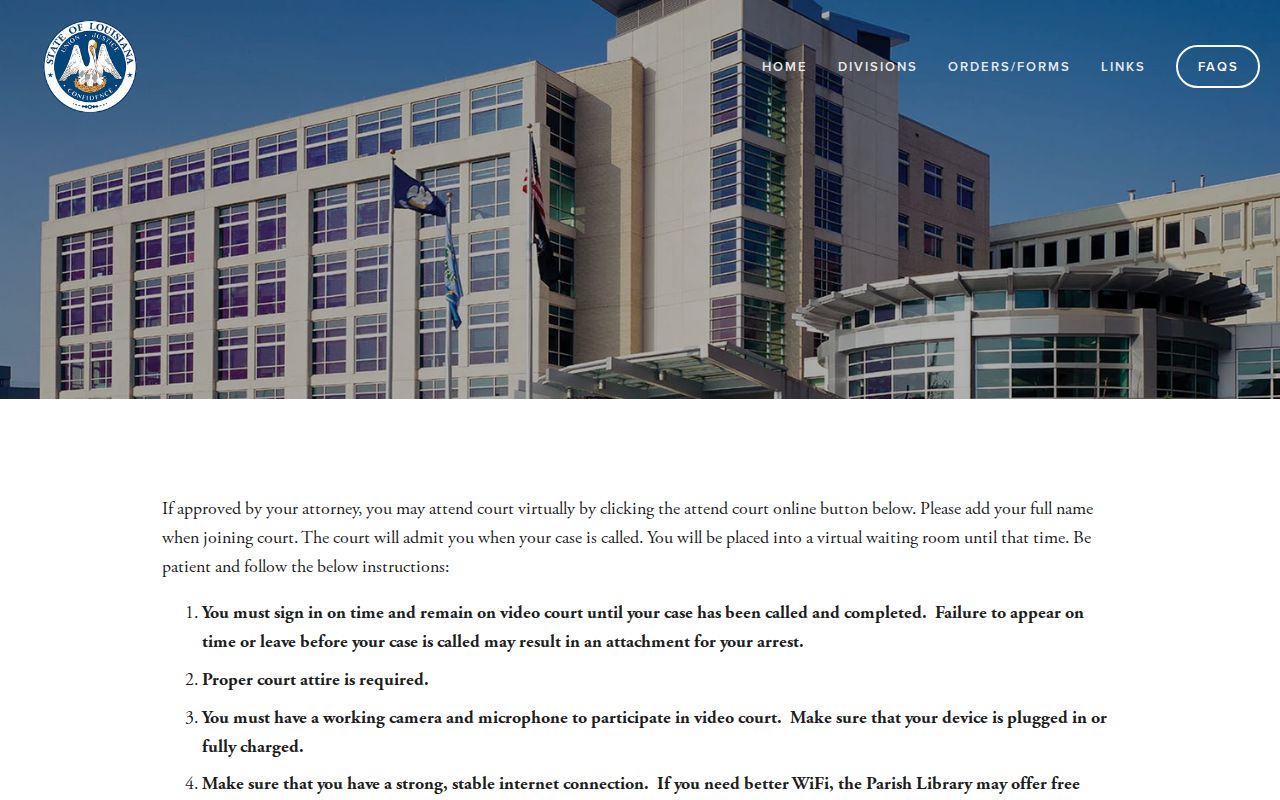 Cameron Parish court dates criminal online court attendance screen
