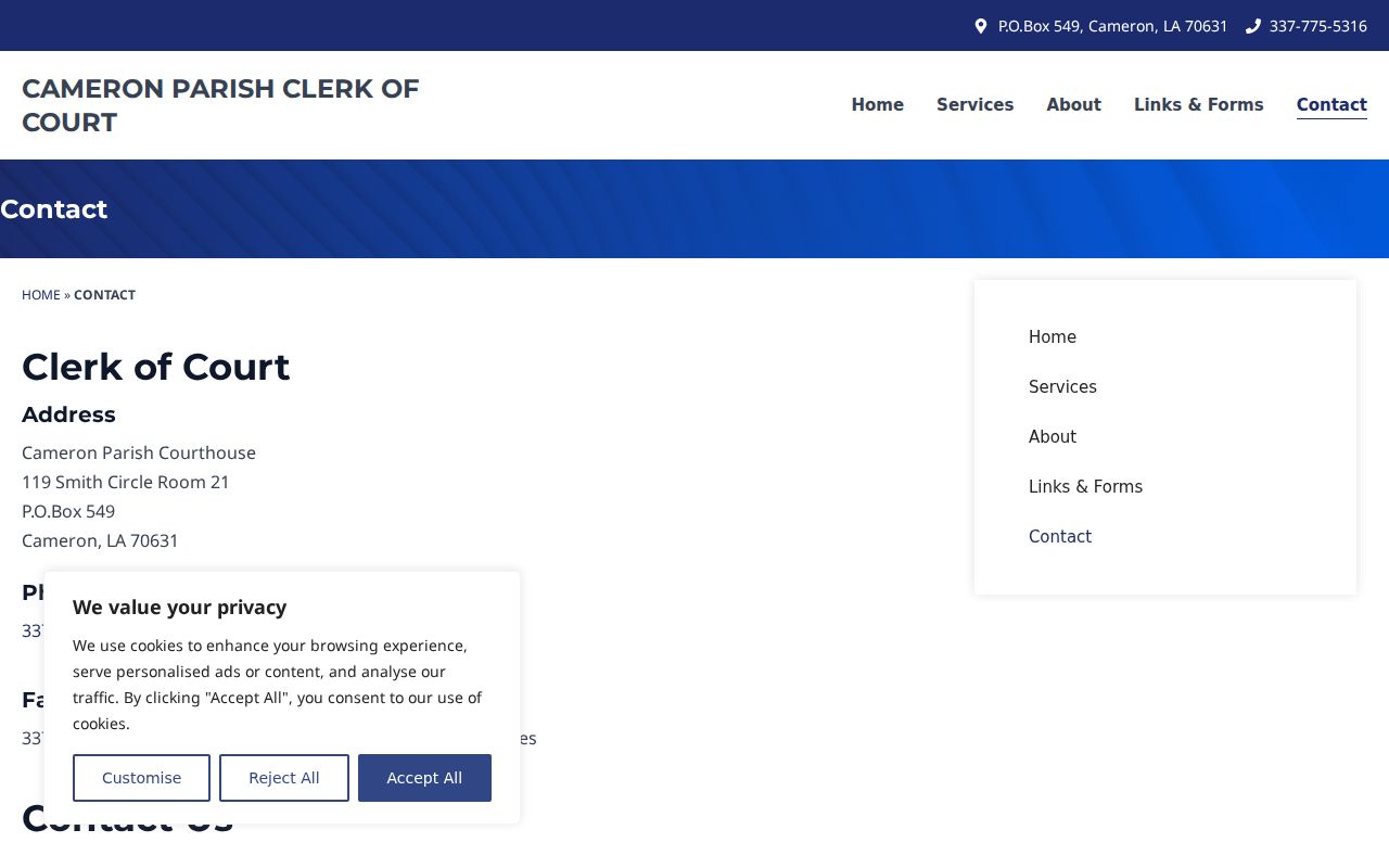 Cameron Parish court dates Clerk of Court contact page