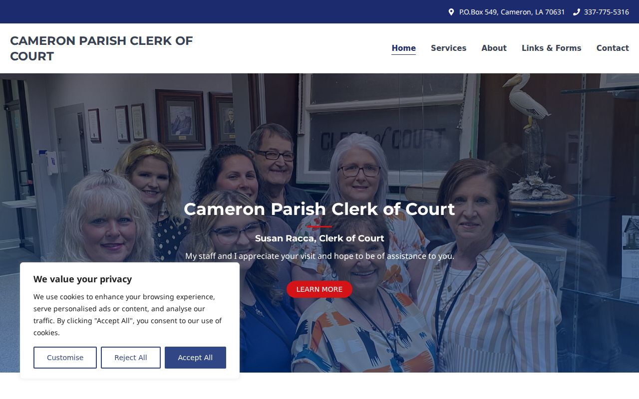 Cameron Parish court docket records route at the Clerk of Court website