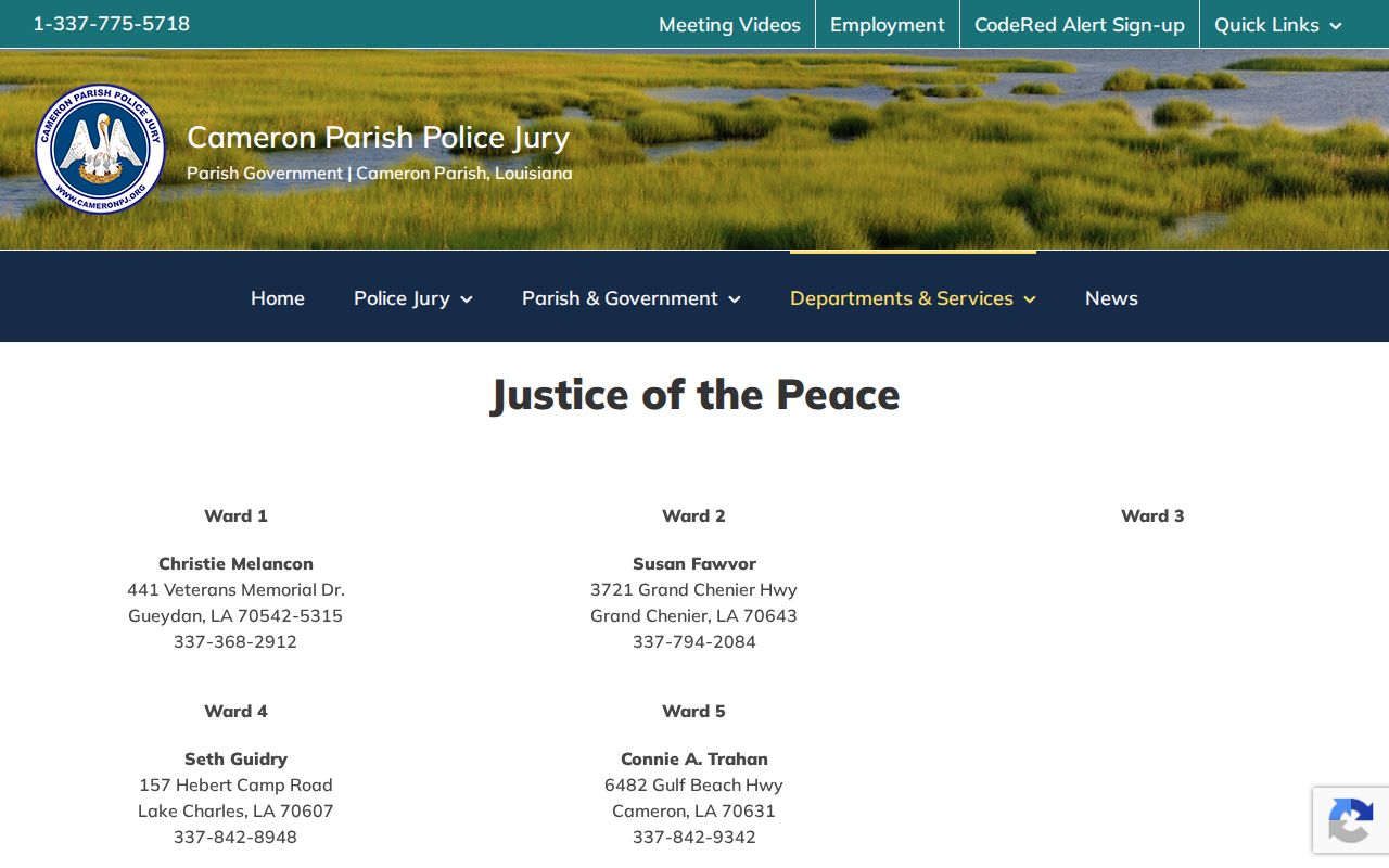 Cameron Parish traffic tickets Justice of the Peace ward list