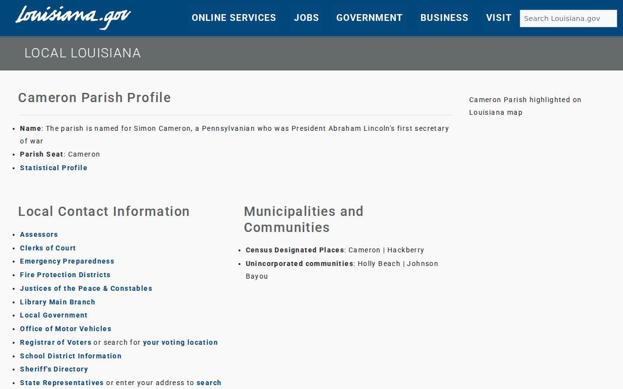 Hackberry docket search official Louisiana Cameron Parish community profile