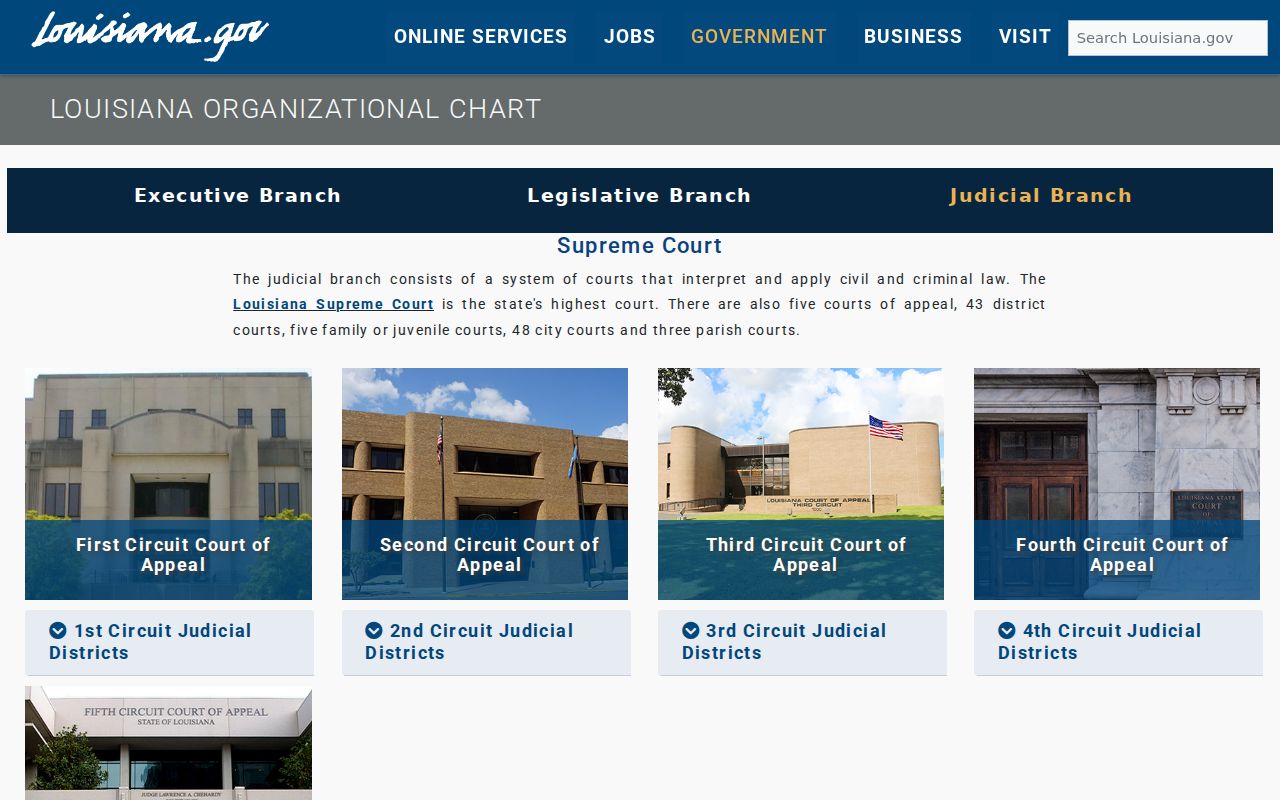 Cameron Parish court docket hierarchy in the Louisiana judicial branch